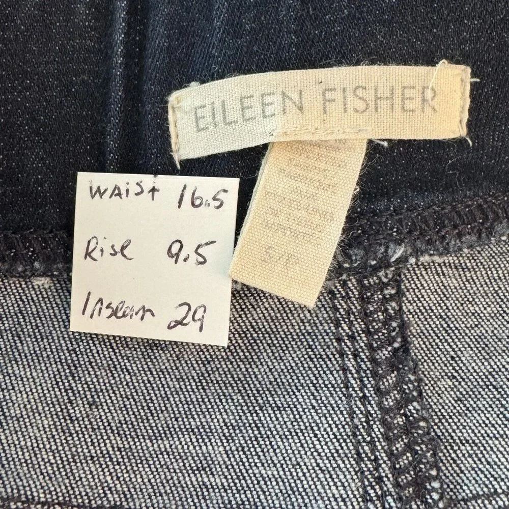 Eileen Fisher Pull On Pants Small Dark Blue Wash Organic Cotton Elastic Waist_2